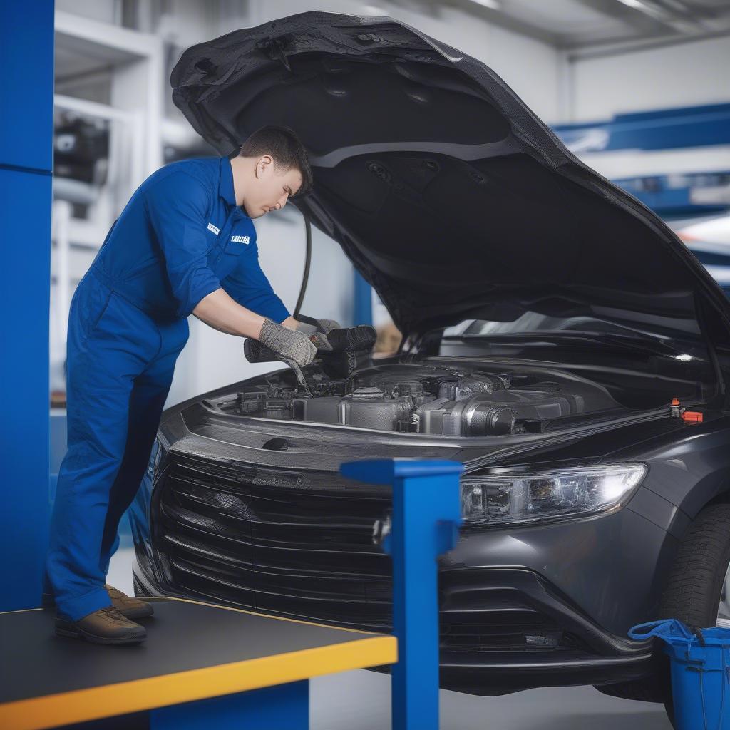 Kỹ thuật viên Michelin Car Service kiểm tra xe