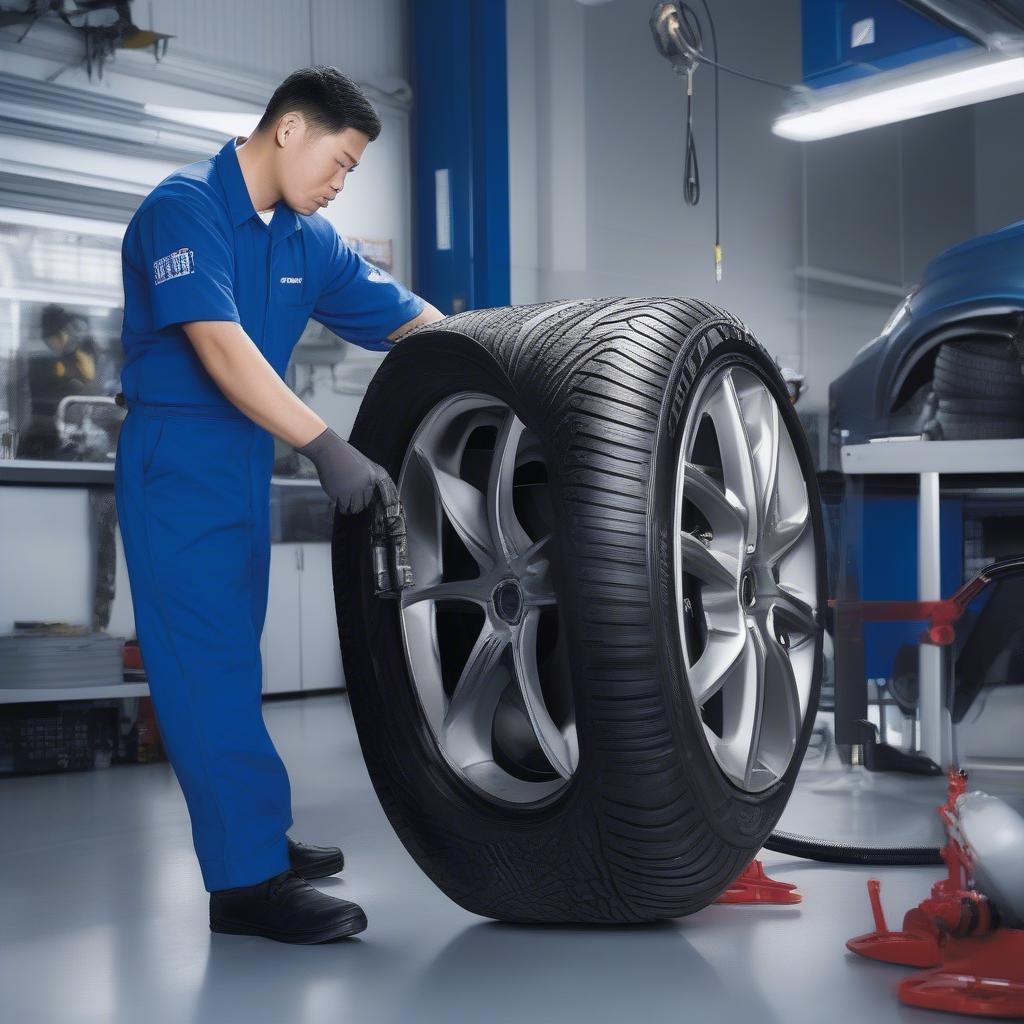 Kỹ thuật viên Michelin Nam An đang làm việc