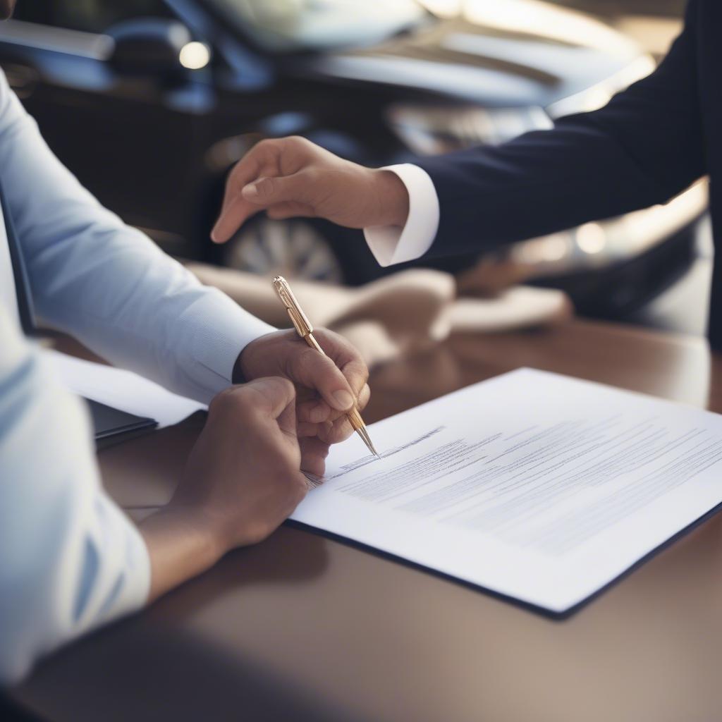 Signing the contract for a used car